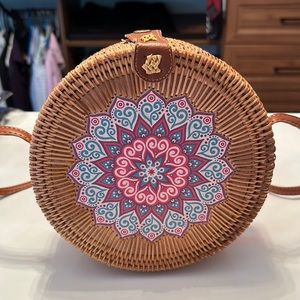 Woven wicker crossbody bag